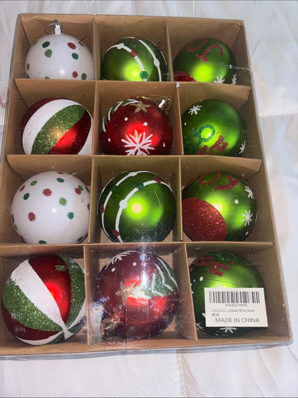 Holiday Christmas Tree Ornaments - Red, Green & White Shatterproof Ball Set